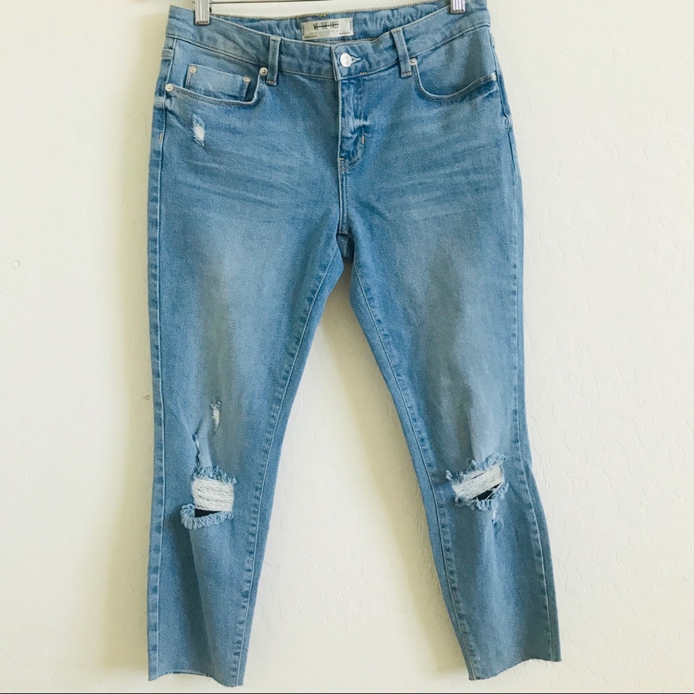 Free People Distressed Raw Hem Cropped Jeans